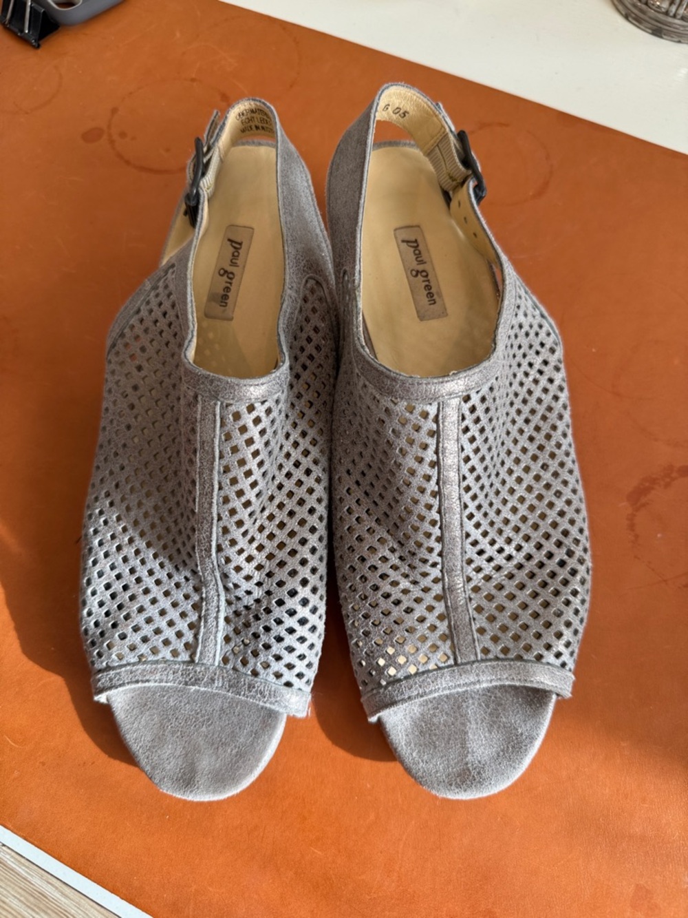 Paul Green Gray Perforated Slingback Open-Toe Mules